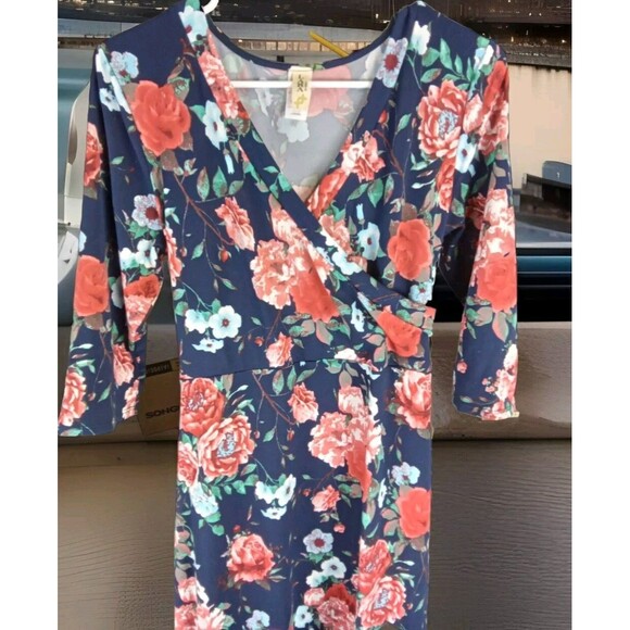 Lara Fashion Maxi Dress Size L Belted Multicolor Flora 3/4 Sleeve - Picture 3 of 7